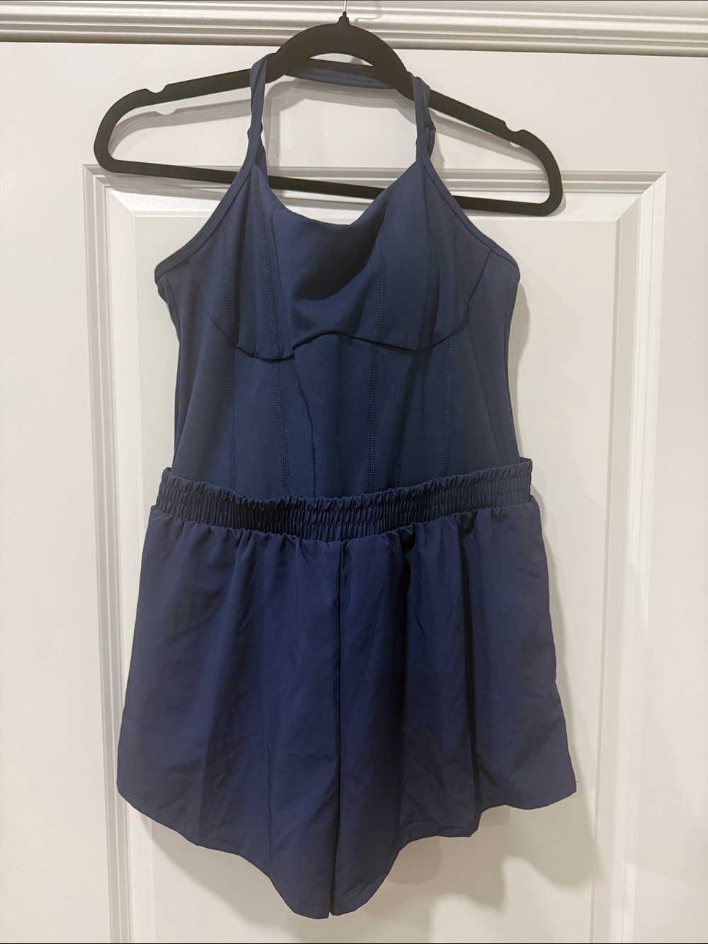 PINK Victoria's Secret Navy Blue Racerback Romper Size Large NWT